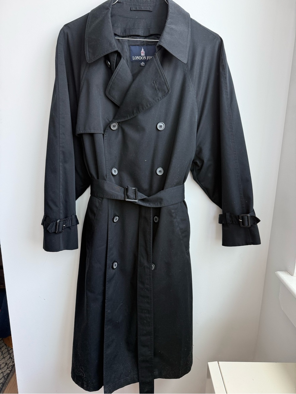 London Fog Black Double-Breasted Trench with Belt